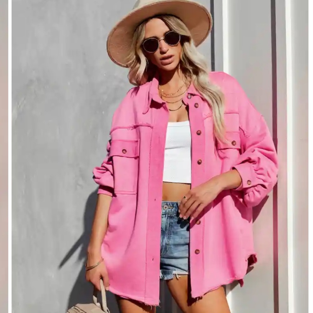 Vici- (M) Charleigh Cotton Blend Pocketed Shacket / Jacket Pink. Brand New